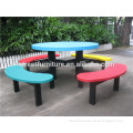 Powder coated metal outdoor furniture table and bench set round table with seater